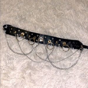 Adjustable Leather Silver Chain Belt